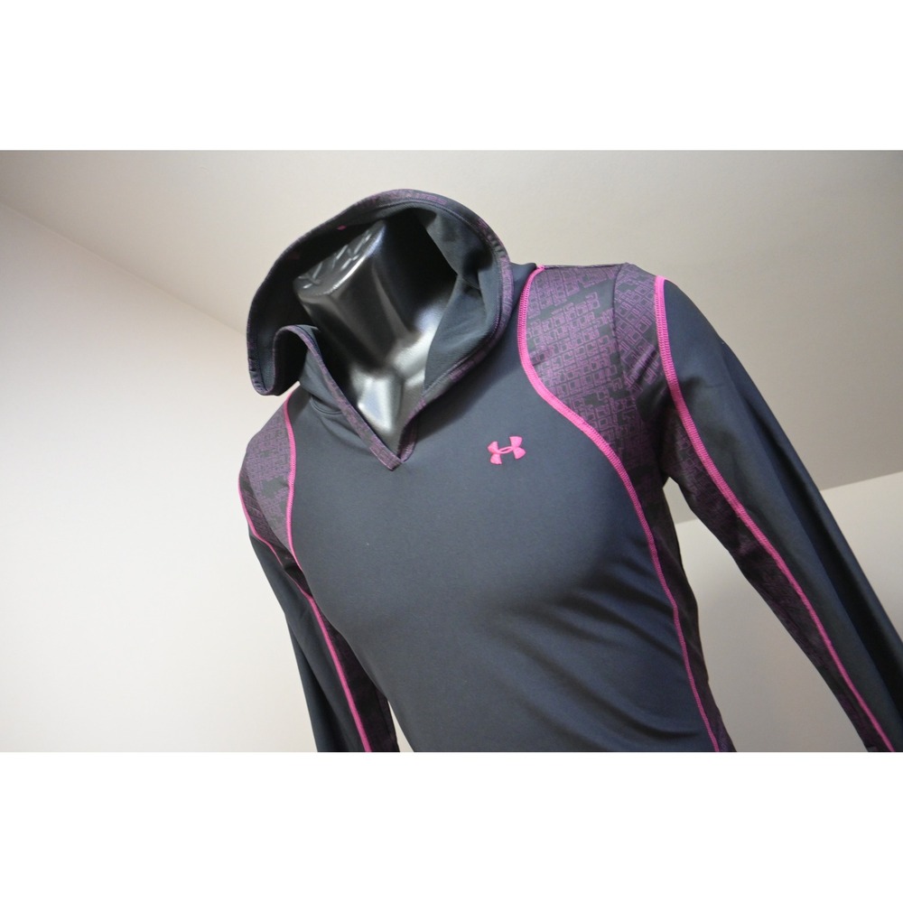 Under Armour Hoodie Women Large Black Pink ColdGear Long Sleeve Athletic Top